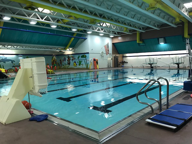 West Central School Pool Area with Basketball Hoop