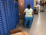 Moving and Stacking Blue Bins